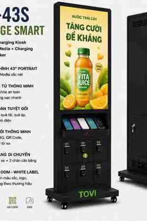 TOVI-UC43-S-06- kệ quảng cáo tivi màn hình sạc điện thoại miễn phí 6 cổng